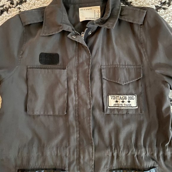 New Forever 21 utility faux leather sleeves military combat field jacket XS - Picture 13 of 13